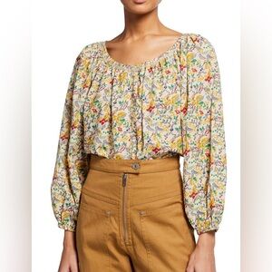 THE GREAT. The Canopy Short Sleeve Blouse Boxwood Floral Size Small